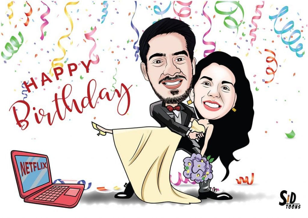 Birthday Girl (Couple) Caricature by Sidtoons - Stoned Santa