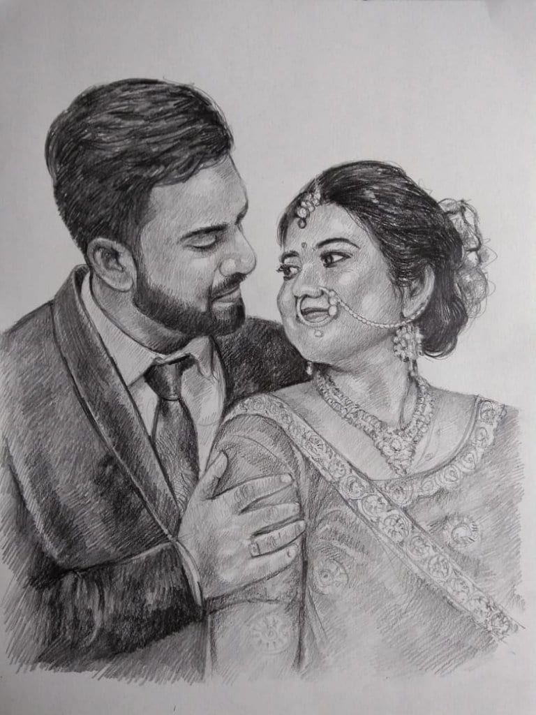 Couple Charcoal Portrait by Koushik - Stoned Santa