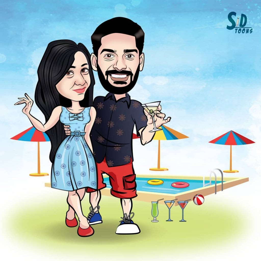 Pool Side Wedding Couple Caricature by Sidtoons Stoned Santa