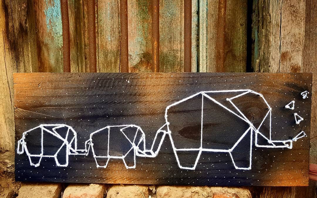 Elephant Family Outline String Art