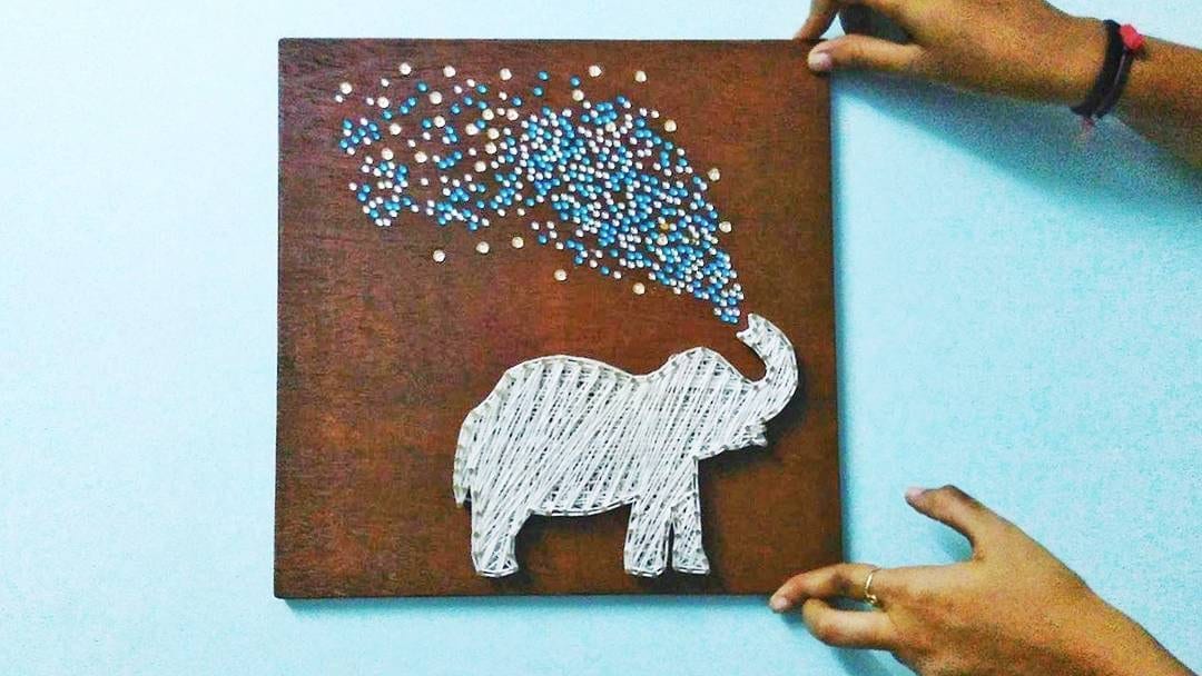 Happy Elephant Water String Art by Anjani