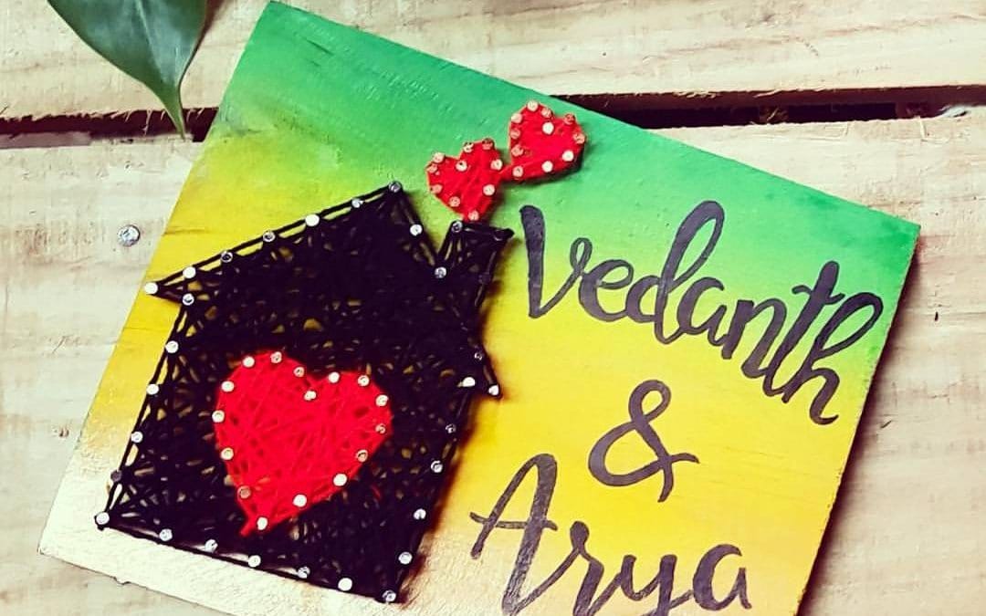 Vedant and Arya Nameplate String Art by Sonal