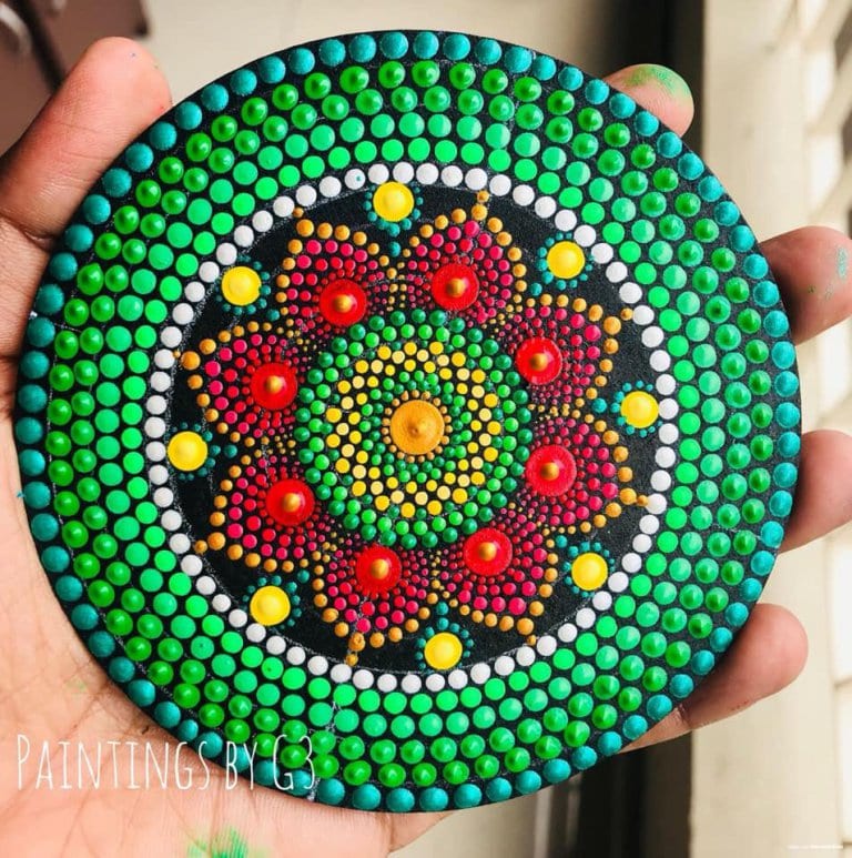 Go Green Dot Mandala Fridge Magnet by Gayathri- Stoned Santa