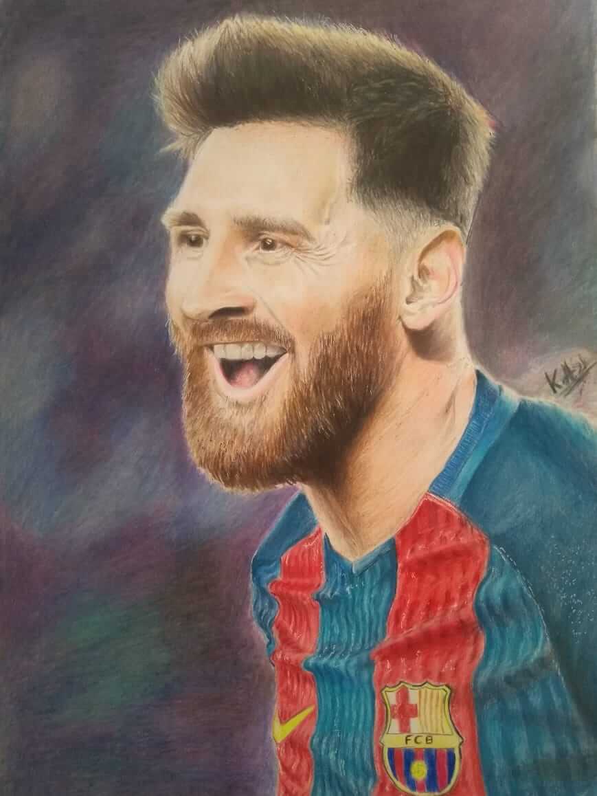 Messi Handmade Color Portrait by Kaustubh - Stoned Santa