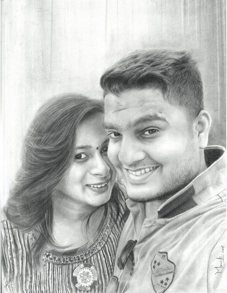 Pencil Portrait of a Couple by Monica - Stoned Santa