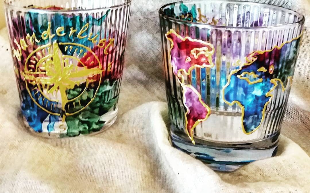 Wanderlust Hand Painted Whiskey Glasses (Set of 2)