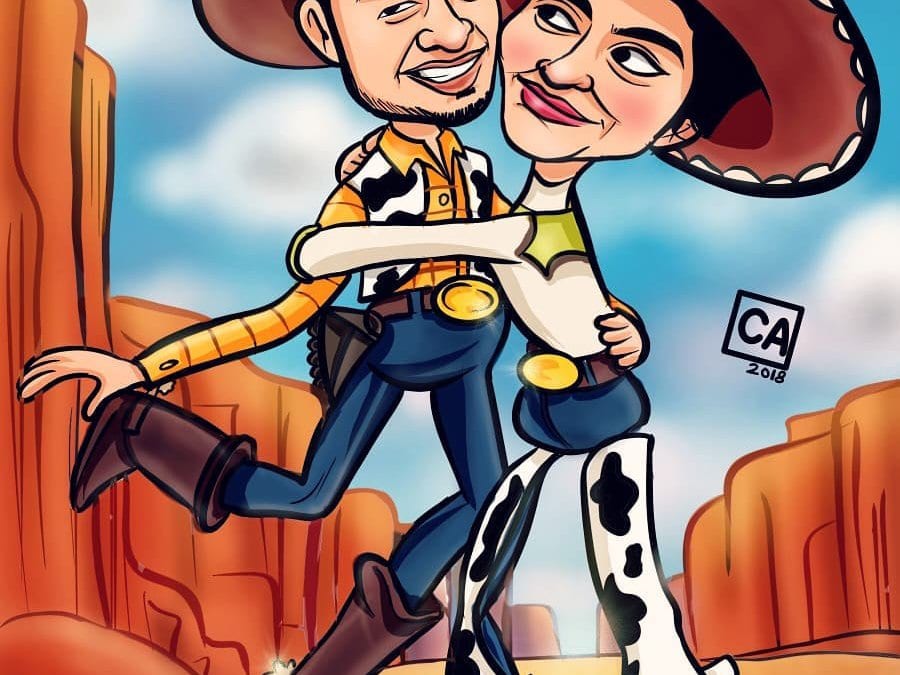 Toy Story themed Couple Caricature by Chetan