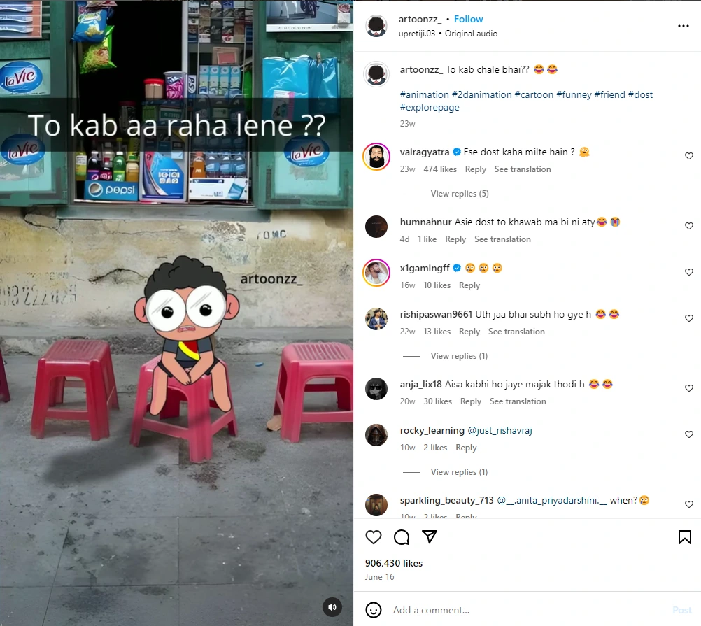 Artoonzz Instagram reel view in millions