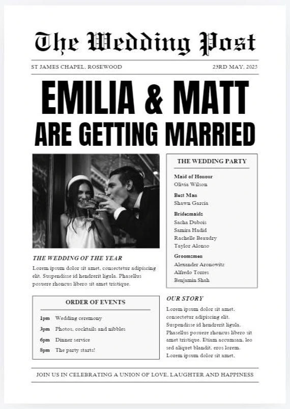 Newspaper themed-wedding invites