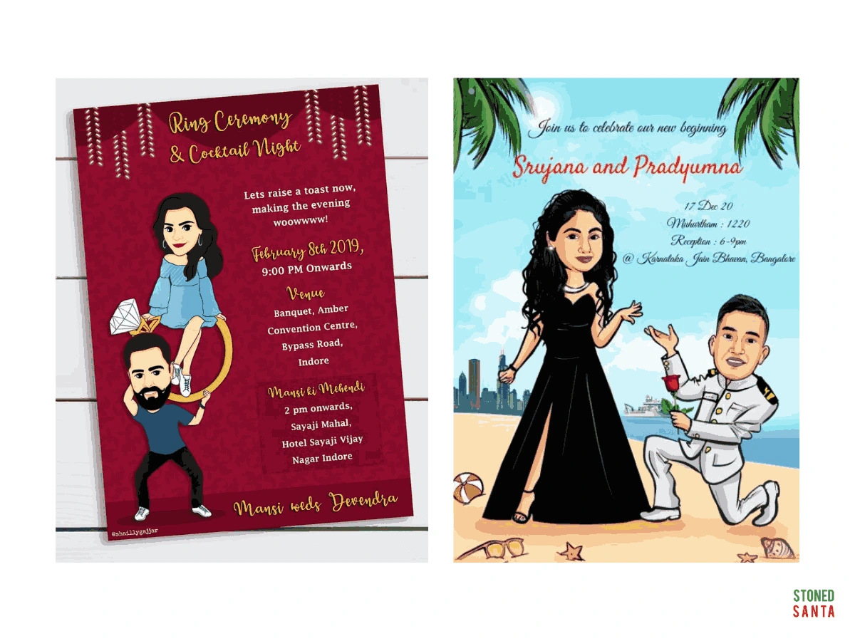 Wedding invitation ideas on couple caricatures