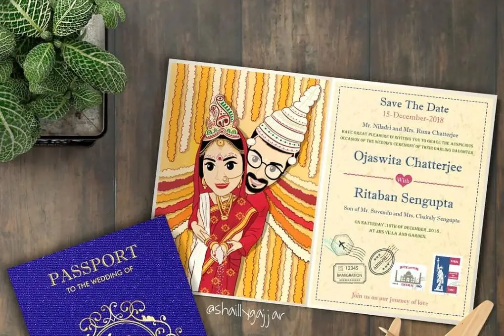 Passport-theme wedding invitation card